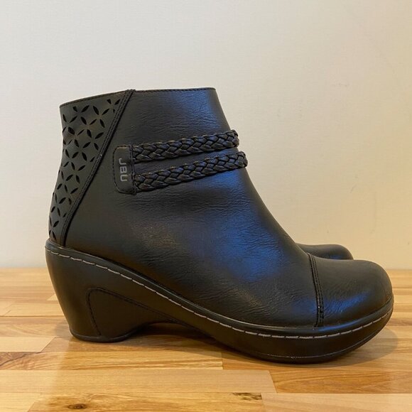 JBU Womens Black 7.5 Ankle Boot With Braided Strap Laser Cut Design wedges vegan - Picture 3 of 16